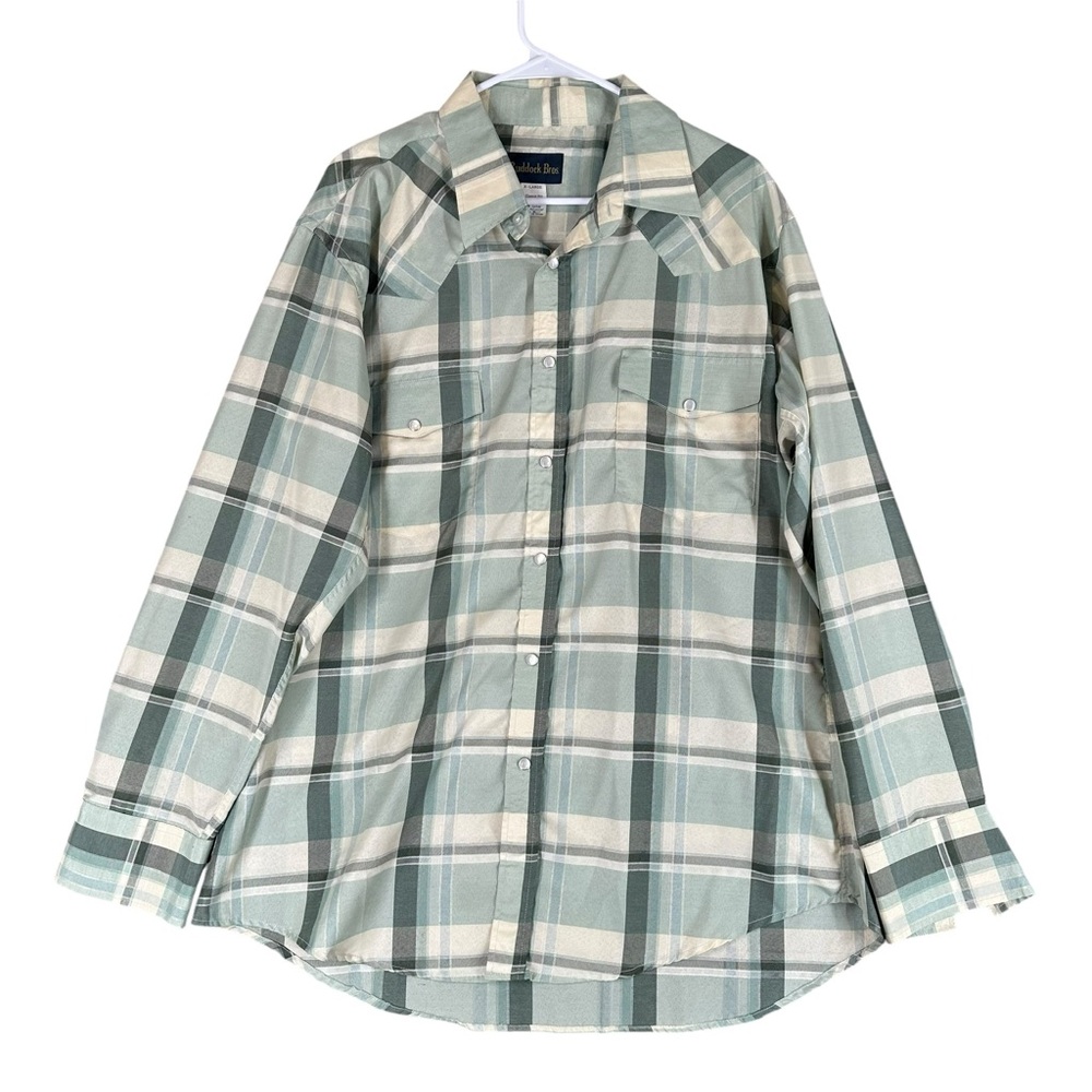 Ruddock Bros Men’s XL Green Plaid Western Pearl Snap Shirt VTG Vintage Rodeo